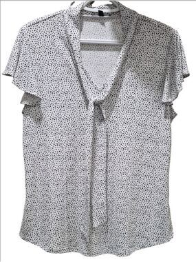 Adrianna Papell Speckled Print  Tie-Neck Flutter Sleeve Blouse Size M
